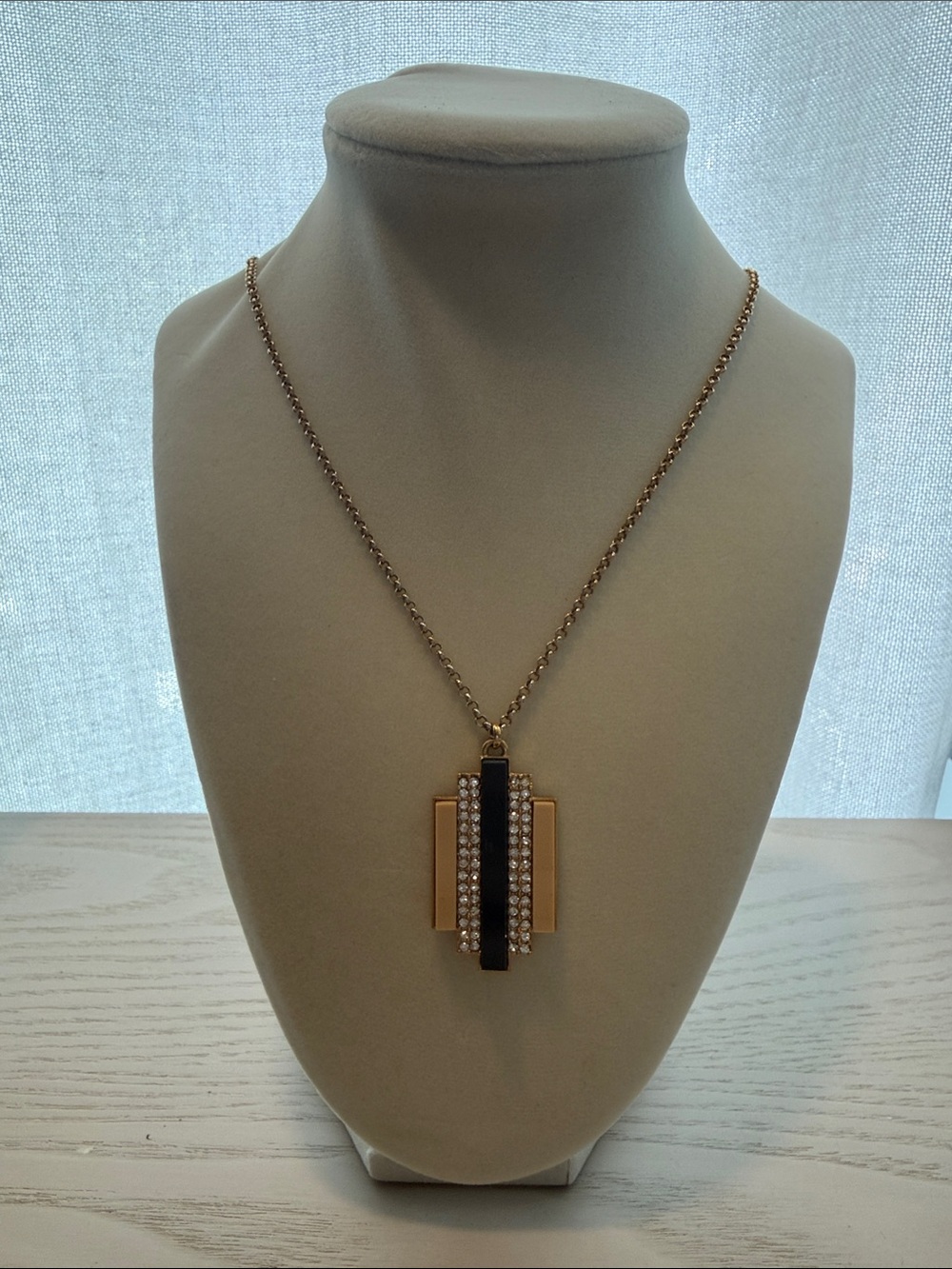 Fossil Gold-Tone Pendant Necklace with Black and Clear Crystal Accents